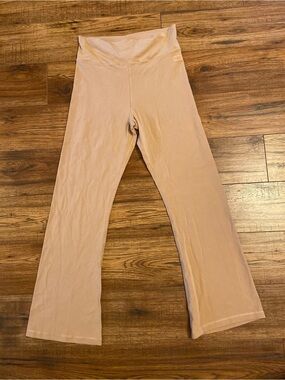 NWT Victoria's Secret PINK flared yoga pants Leggings Wide Waist Band beige tan